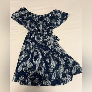Lush Off the Shoulder Navy Floral Paisley Dress Womens Size Small
